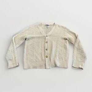 Vintage Lahmar Mens Beige Cardigan V Neck Button Up Sweater Size XL Made in USA